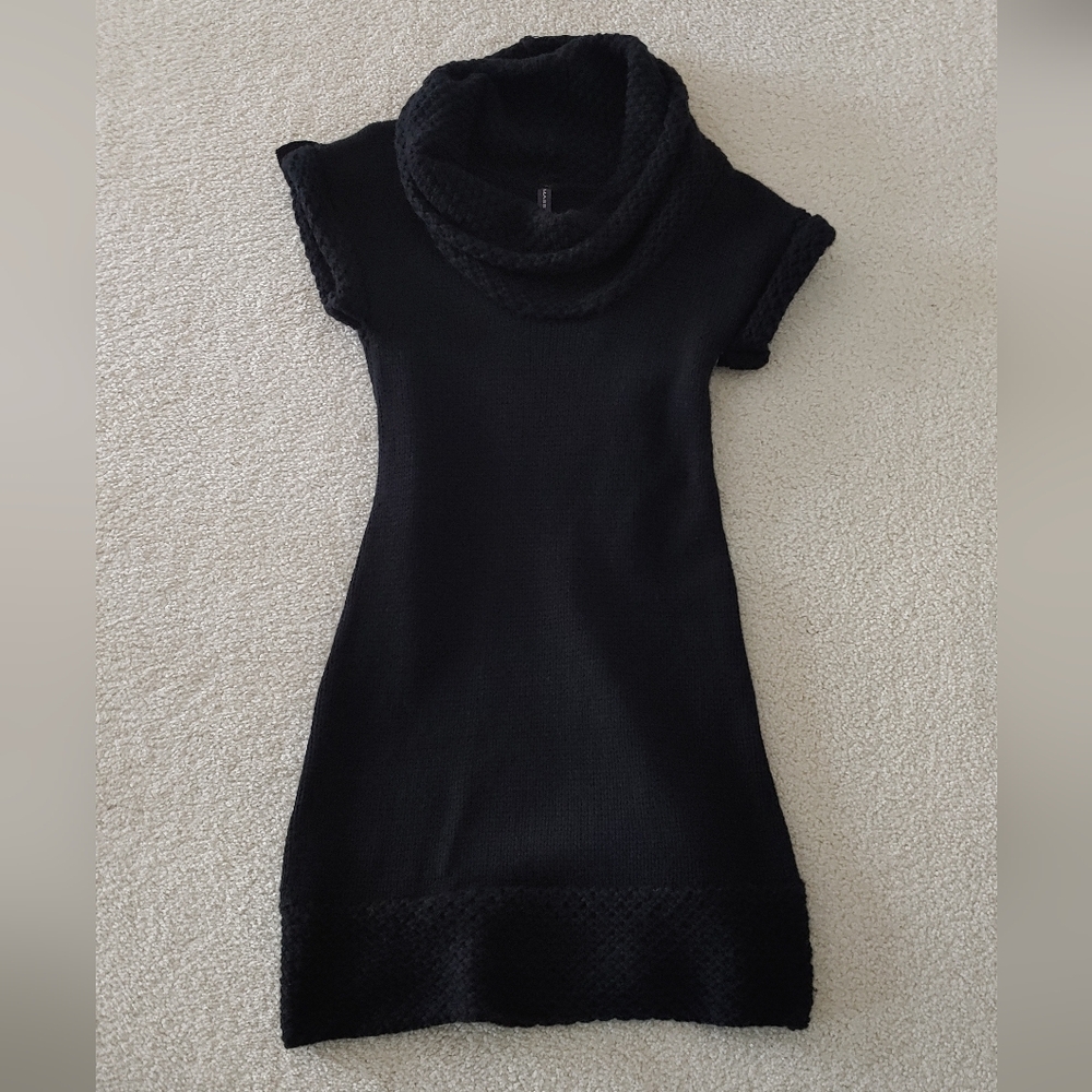 massini black knit cowl neck dress
